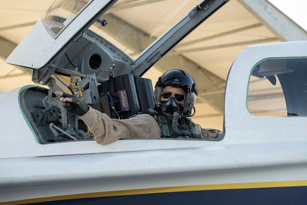 Mike Lippert, October 21, 2026 — NASA/Carla Escamilla NASA pilot Mike Lippert in the cockpit before the first X-59 flight